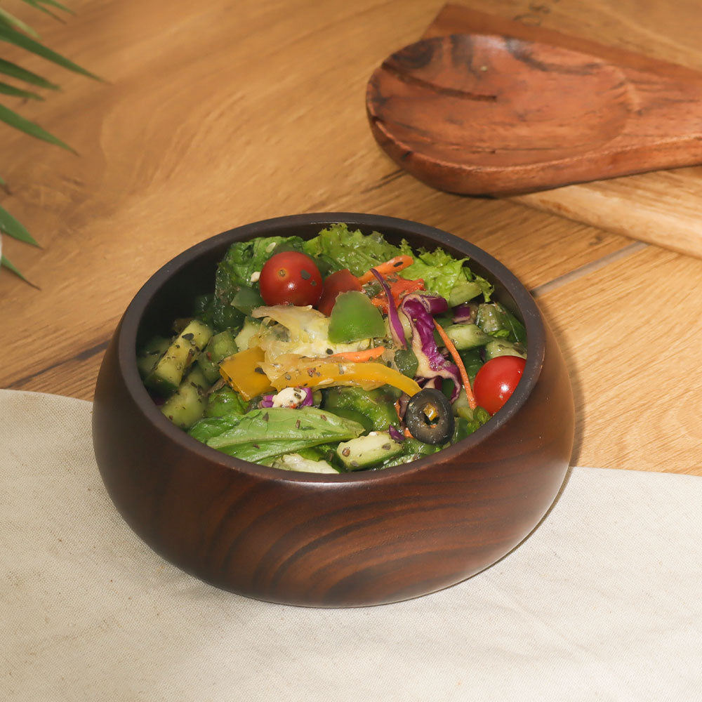 Acacia Wood Serving Bowl Medium - Walnut