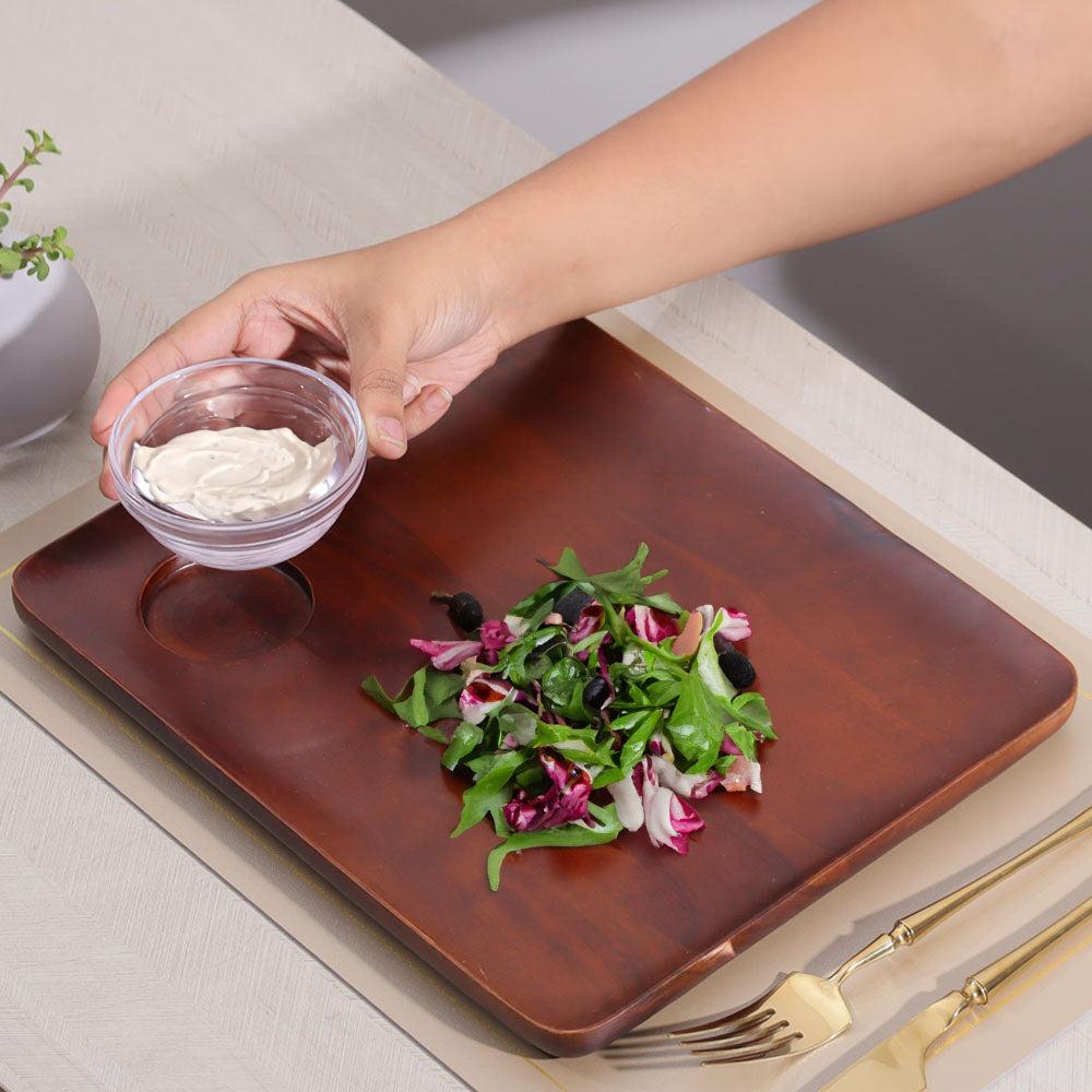 Acacia Wood Serving Platter with Bowl - Walnut