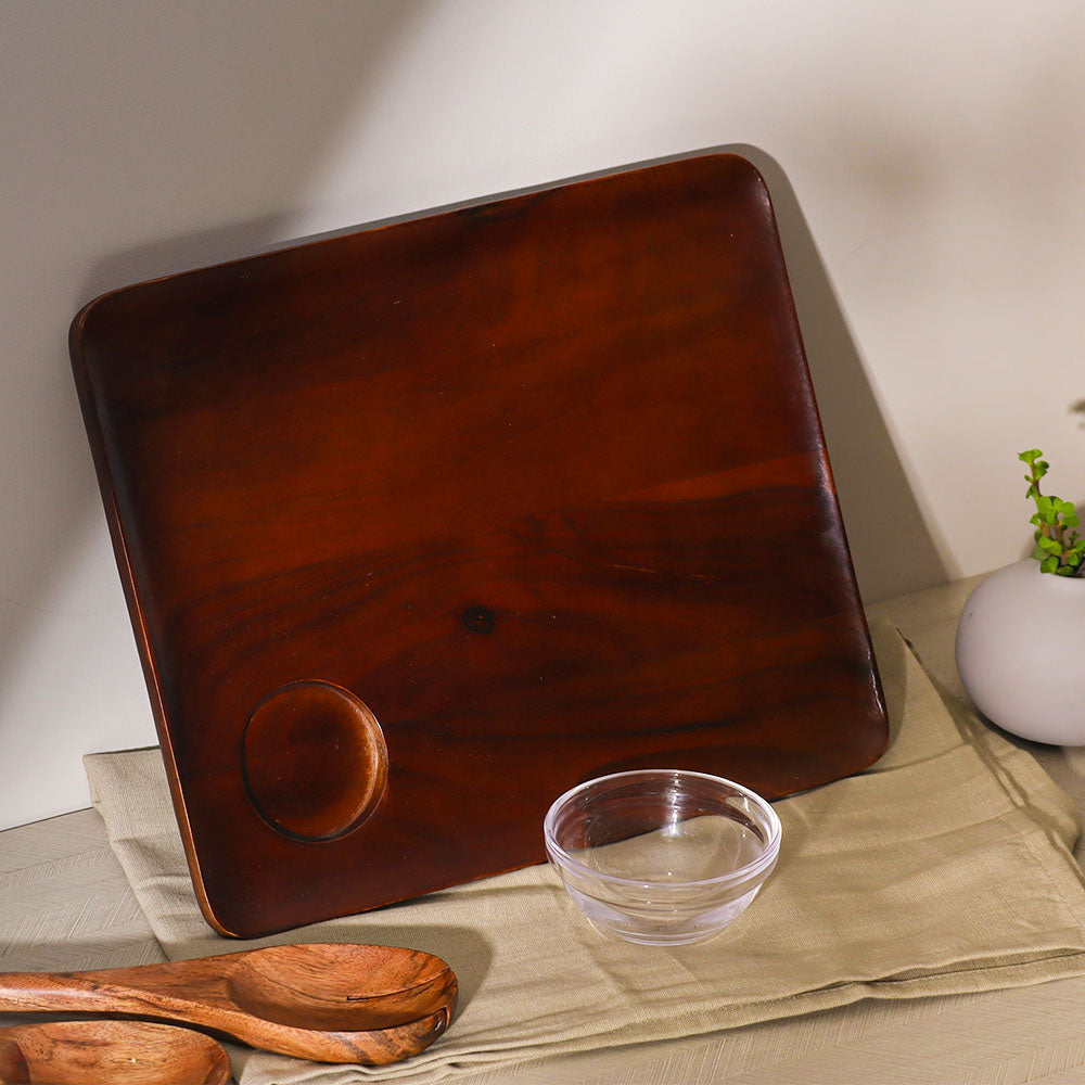 Acacia Wood Serving Platter with Bowl - Walnut