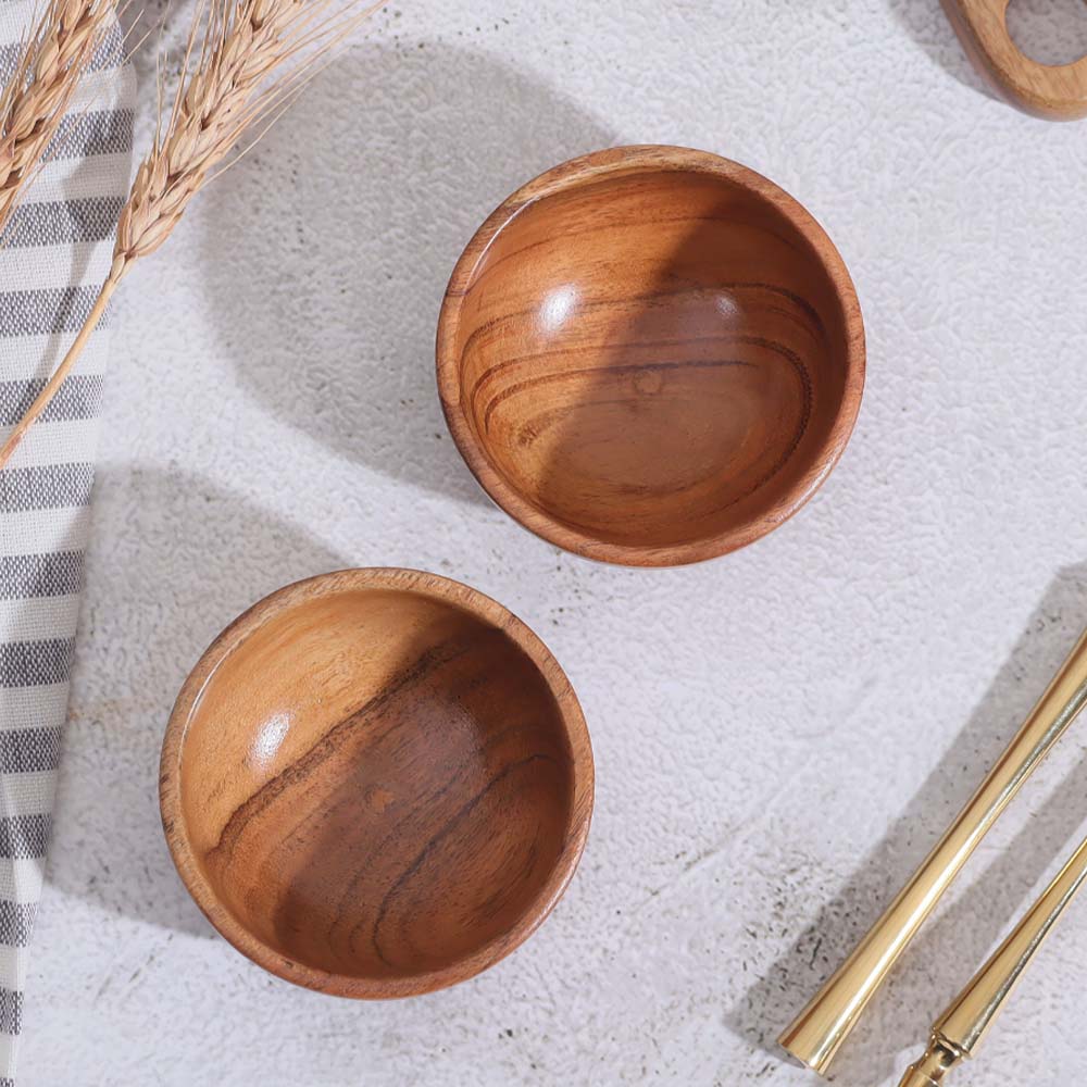 Acacia Wood Small Bowls, Set of 2 - Oak