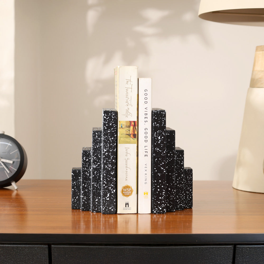 Accordion Bookends, Set of 2 - Speckled Black