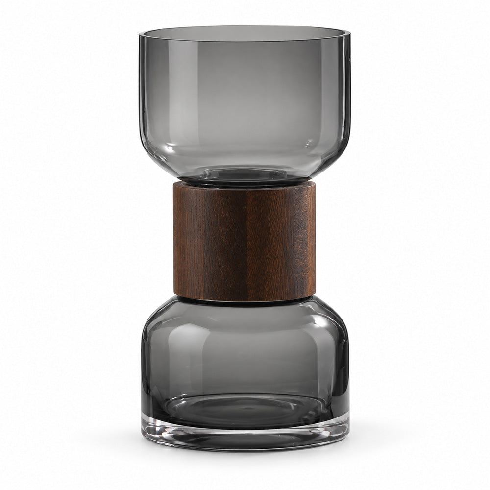 Afora Glass & Wood Cinched Vase Medium - Smoke