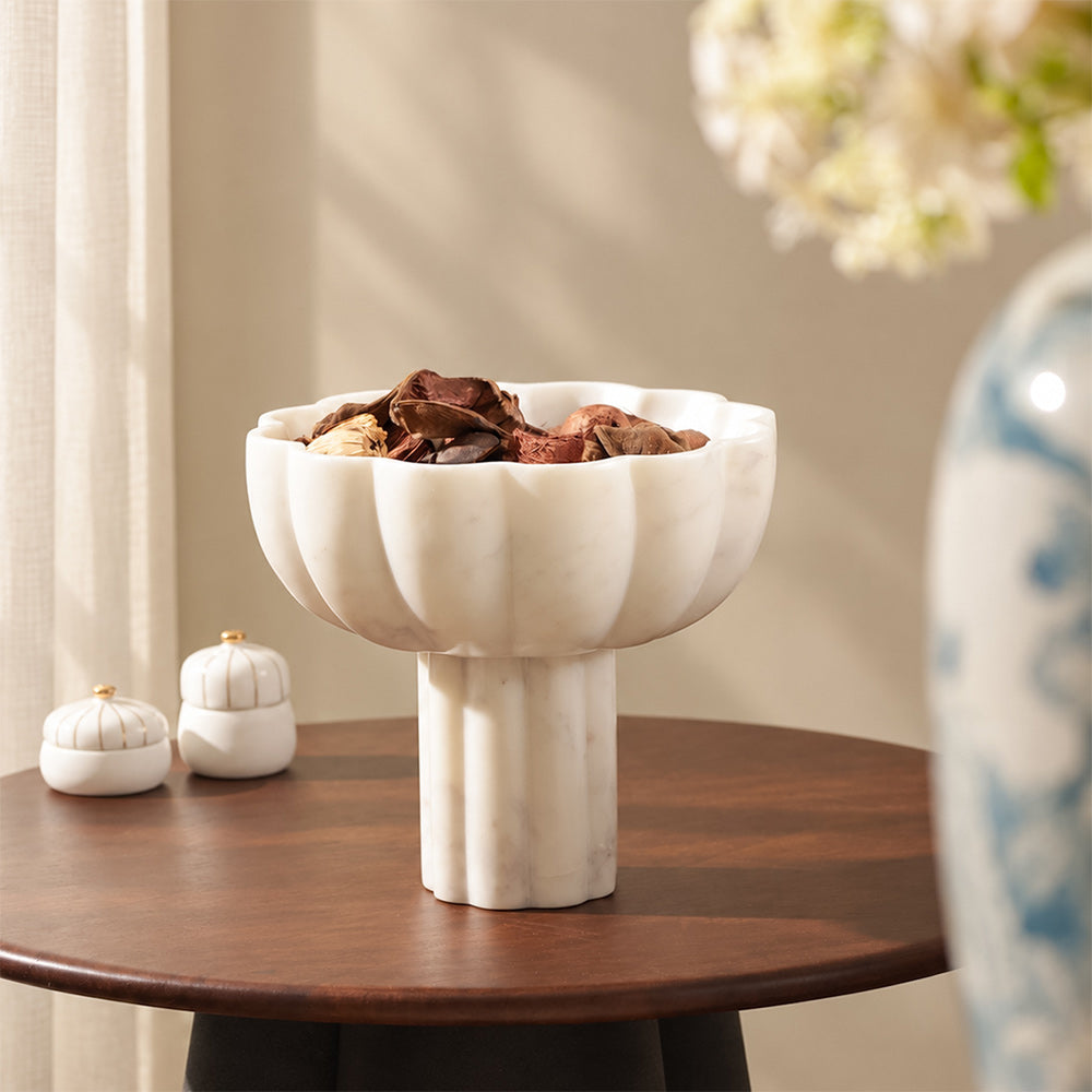 Amreli Marble Elevated Bowl Medium  - White