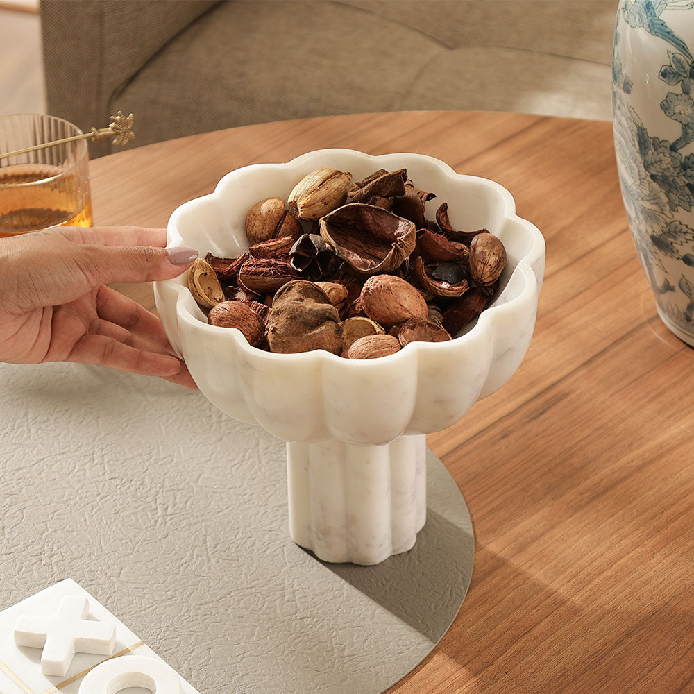 Amreli Marble Elevated Bowl Medium  - White