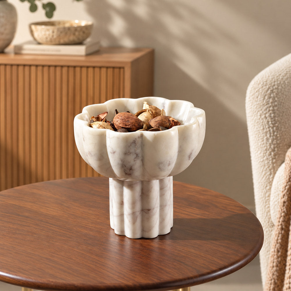 Amreli Marble Elevated Bowl Small - White