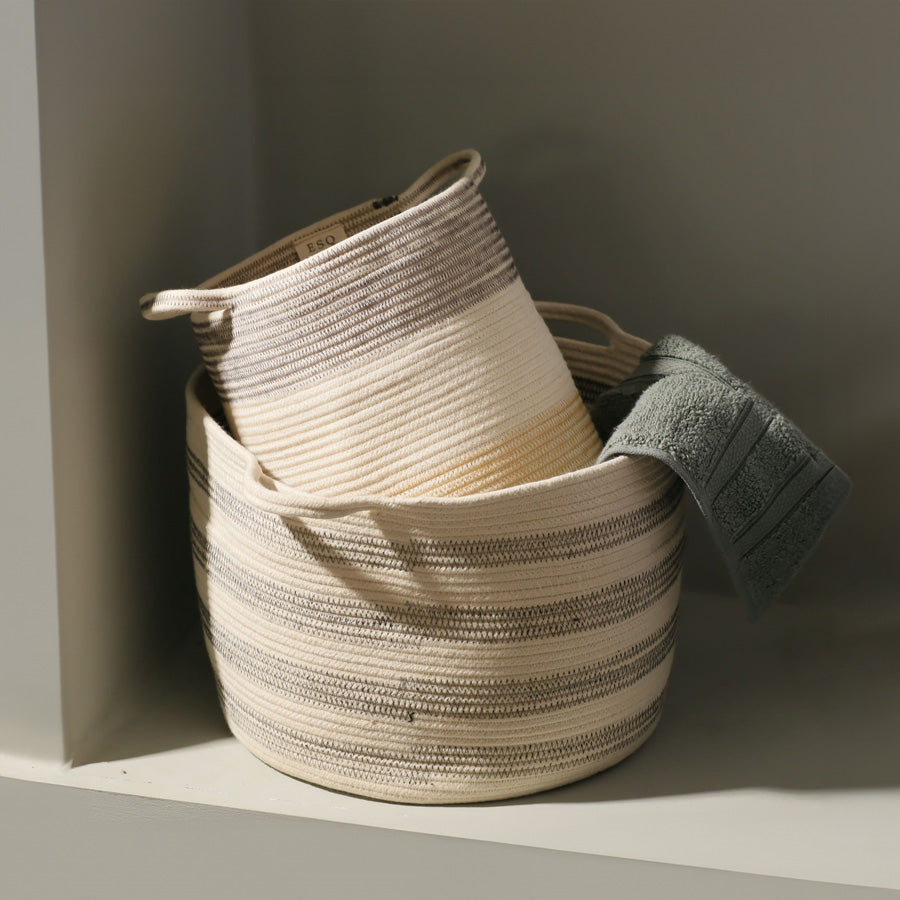 Aldo Corded Storage Basket Large - Cream Black