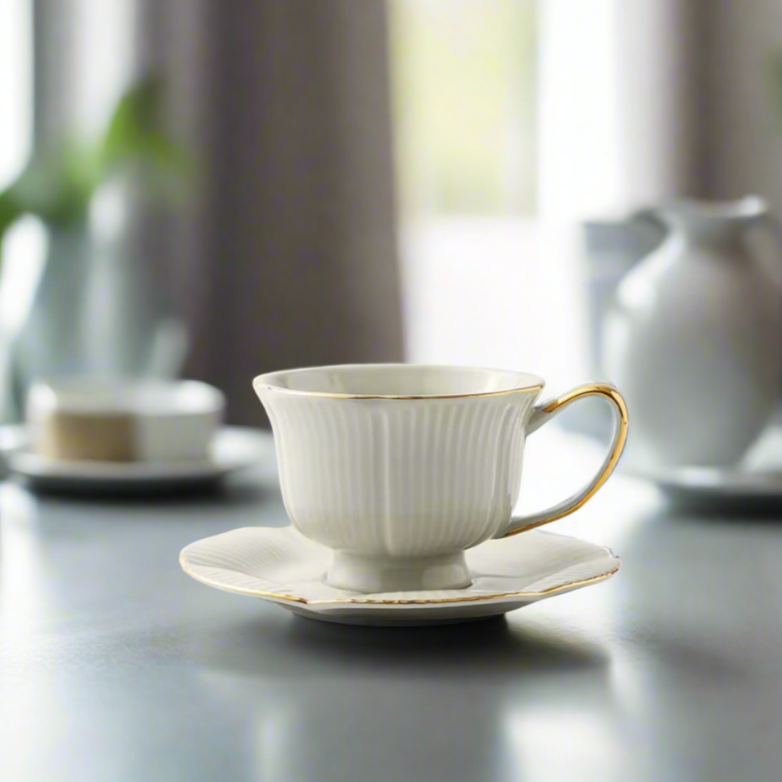 Allure Ceramic Cup With Saucer - Pistachio Green