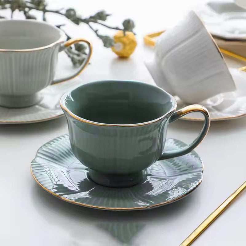 Allure Ceramic Cup With Saucer - Sage Green