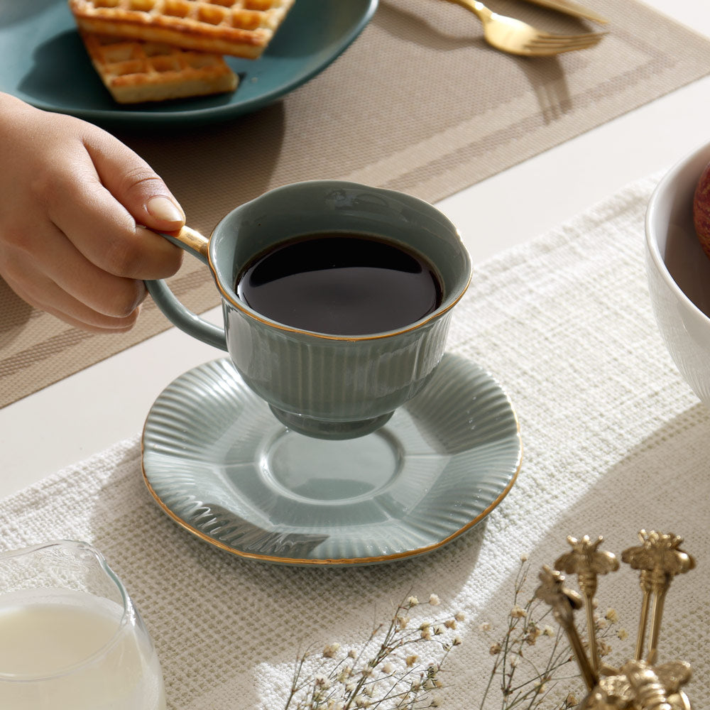 Allure Ceramic Cup With Saucer - Sage Green