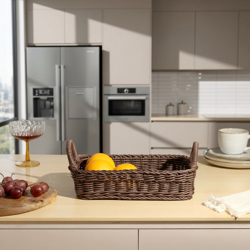 Alma Rectangular Basket with Handles Medium - Dark Brown