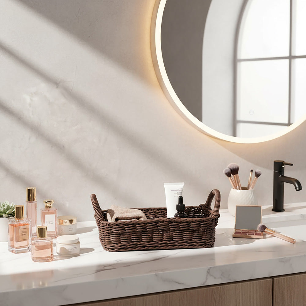 Alma Rectangular Basket with Handles Medium - Dark Brown