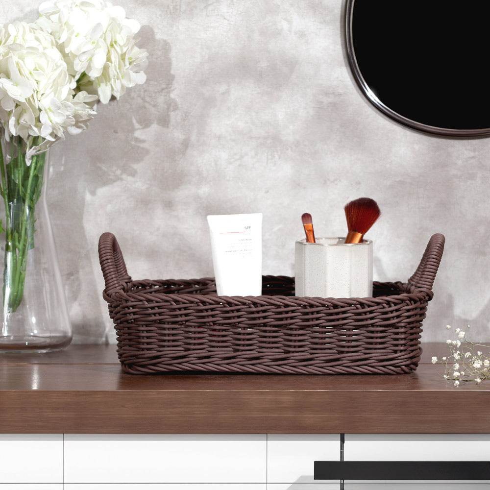 Alma Rectangular Basket with Handles Medium - Dark Brown