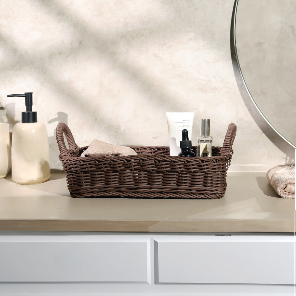 Alma Rectangular Basket with Handles Medium - Dark Brown