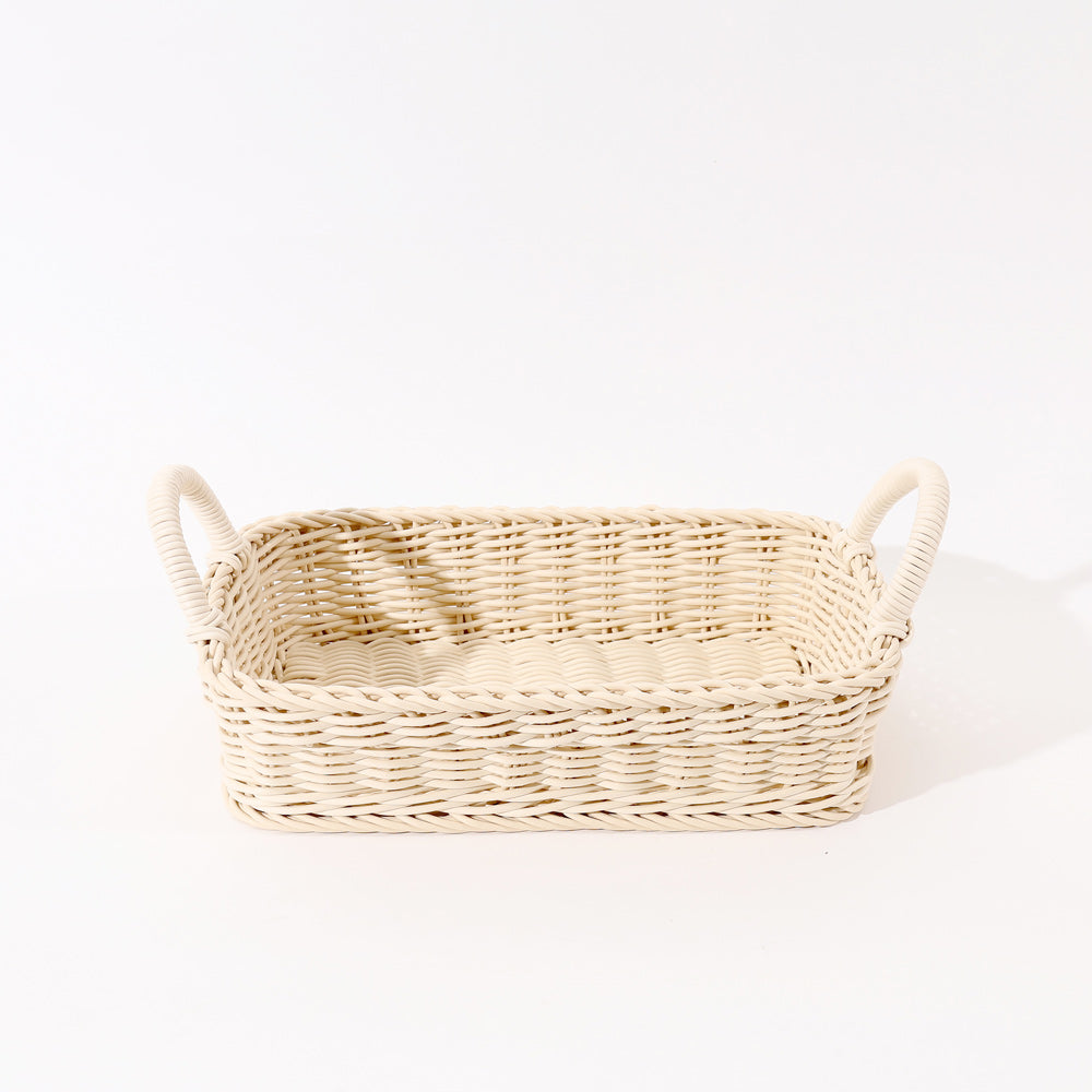 Alma Rectangular Basket with Handles Medium - Ivory