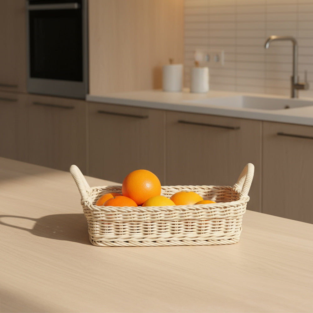 Alma Rectangular Basket with Handles Medium - Ivory