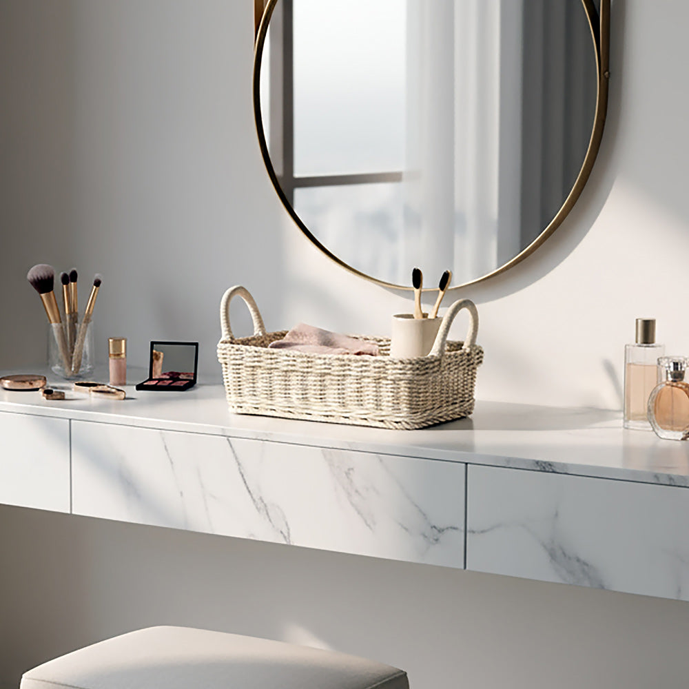 Alma Rectangular Basket with Handles Medium - Ivory