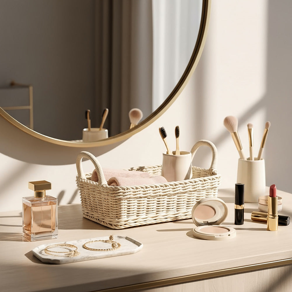 Alma Rectangular Basket with Handles Medium - Ivory