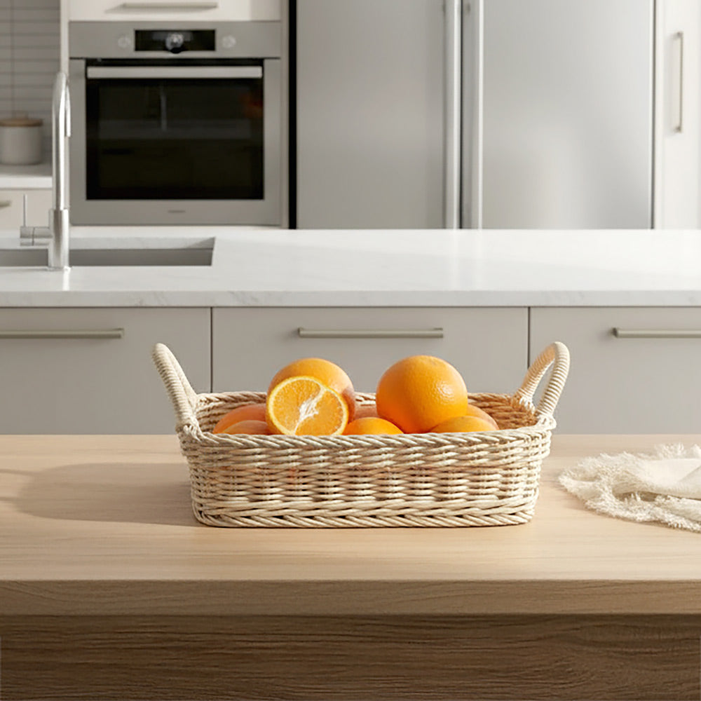 Alma Rectangular Basket with Handles Medium - Ivory