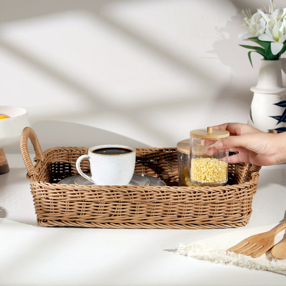 Alma Rectangular Basket with Handles Medium - Khaki