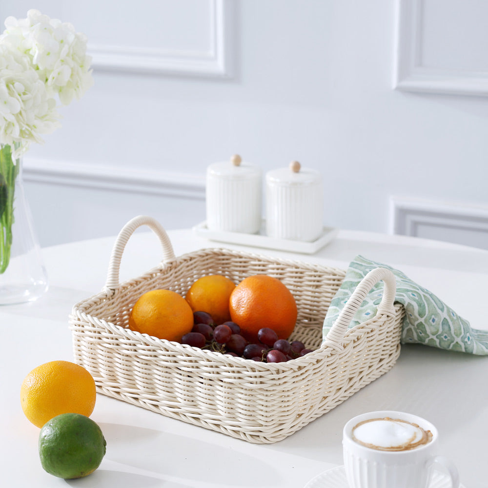 Alma Square Basket with Handles Medium - Ivory