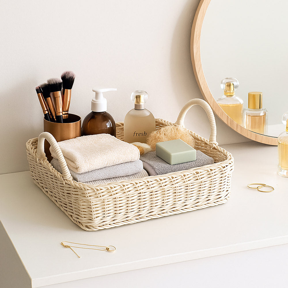 Alma Square Basket with Handles Medium - Ivory