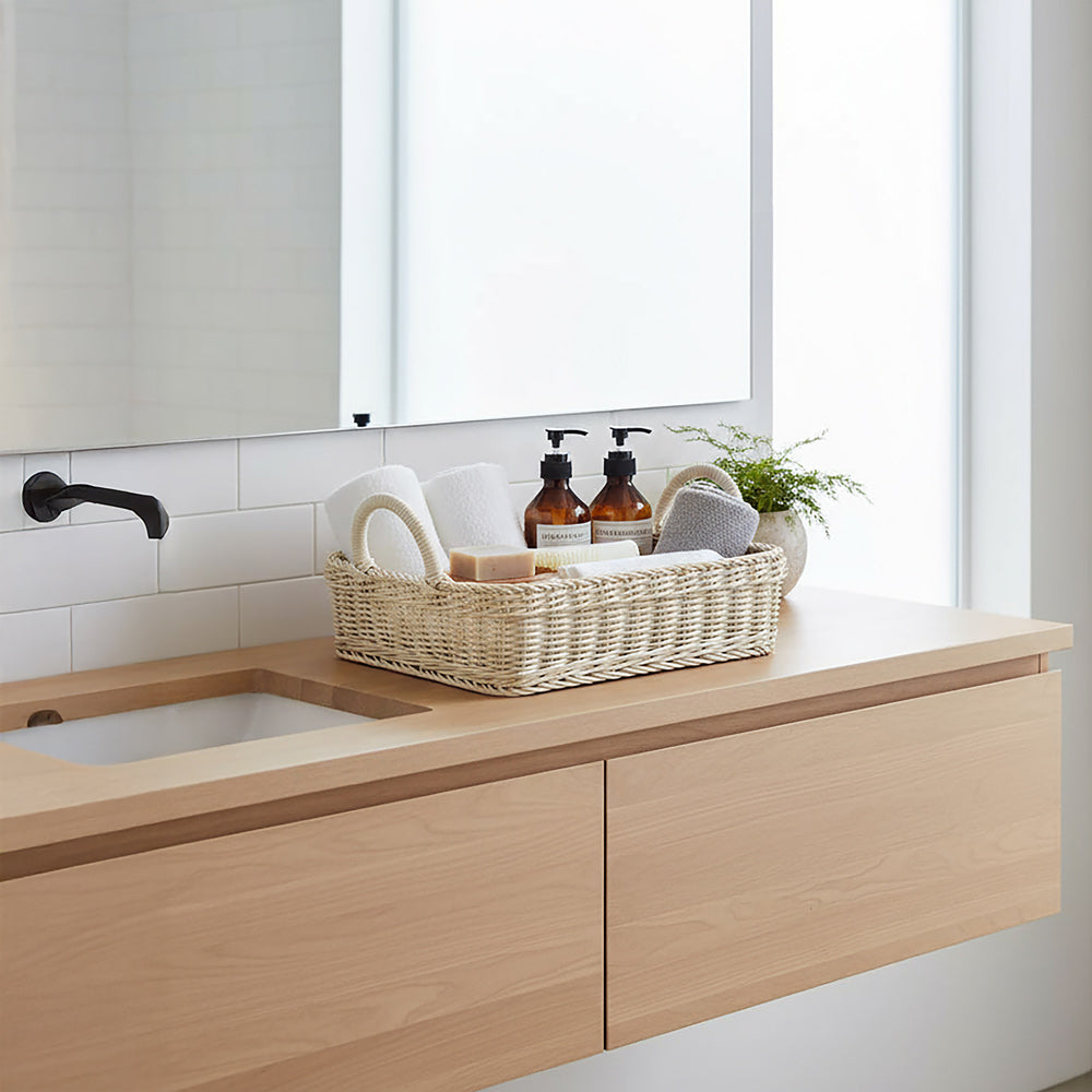 Alma Square Basket with Handles Medium - Ivory