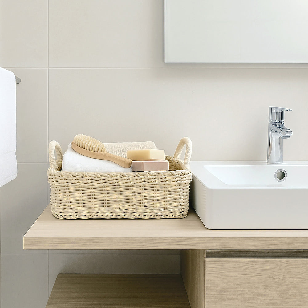 Alma Square Basket with Handles Medium - Ivory