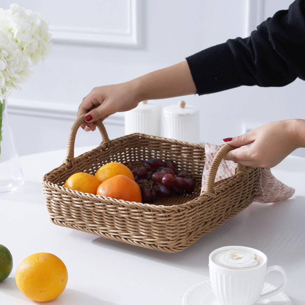 Alma Square Basket with Handles Medium - Khaki