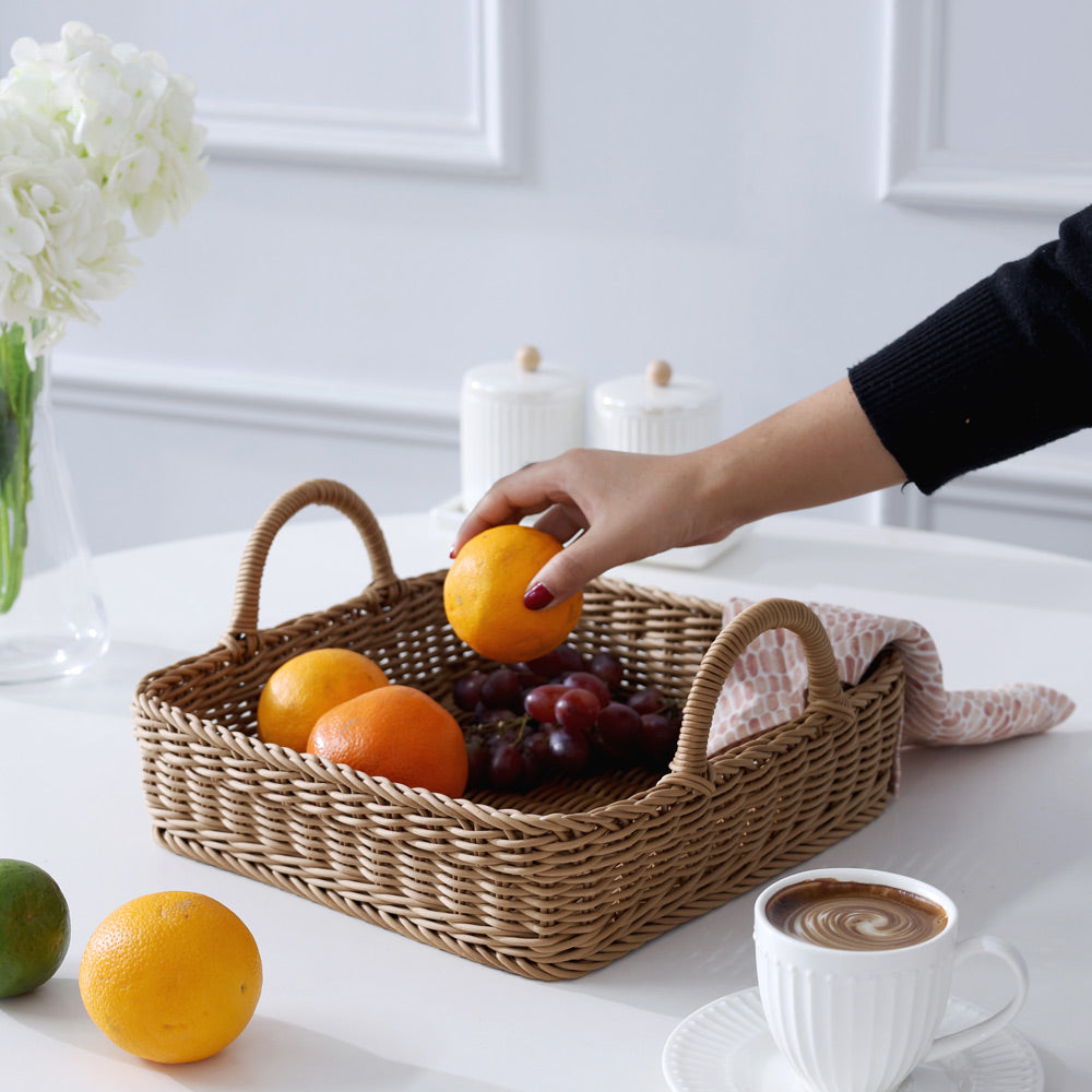 Alma Square Basket with Handles Medium - Khaki