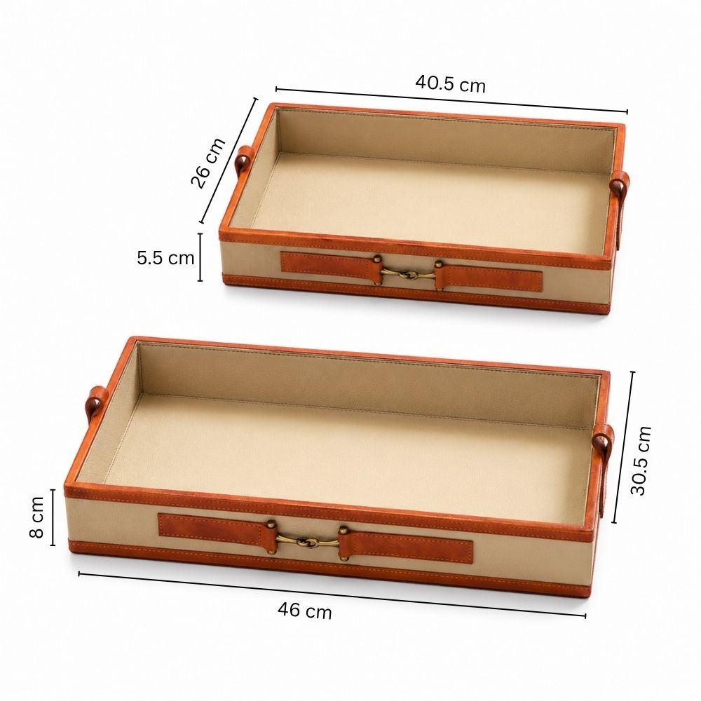 Alma Leather Trays, Set of 2 - Taupe