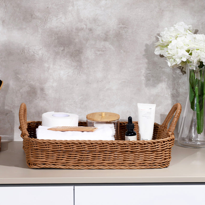 Alma Rectangular Basket with Handles Large - Khaki