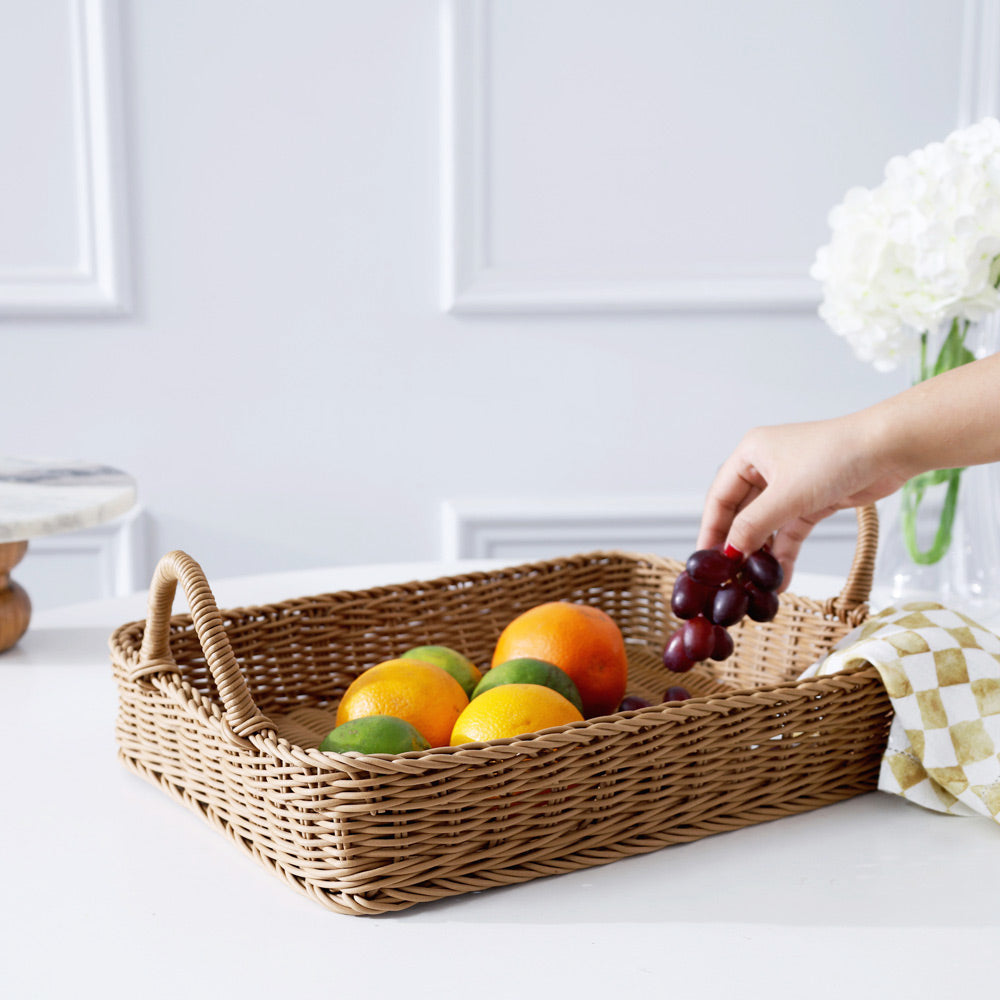 Alma Rectangular Basket with Handles Large - Khaki