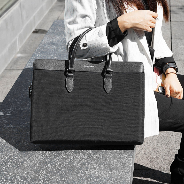 Alpha Leather-Trimmed Briefcase - Black