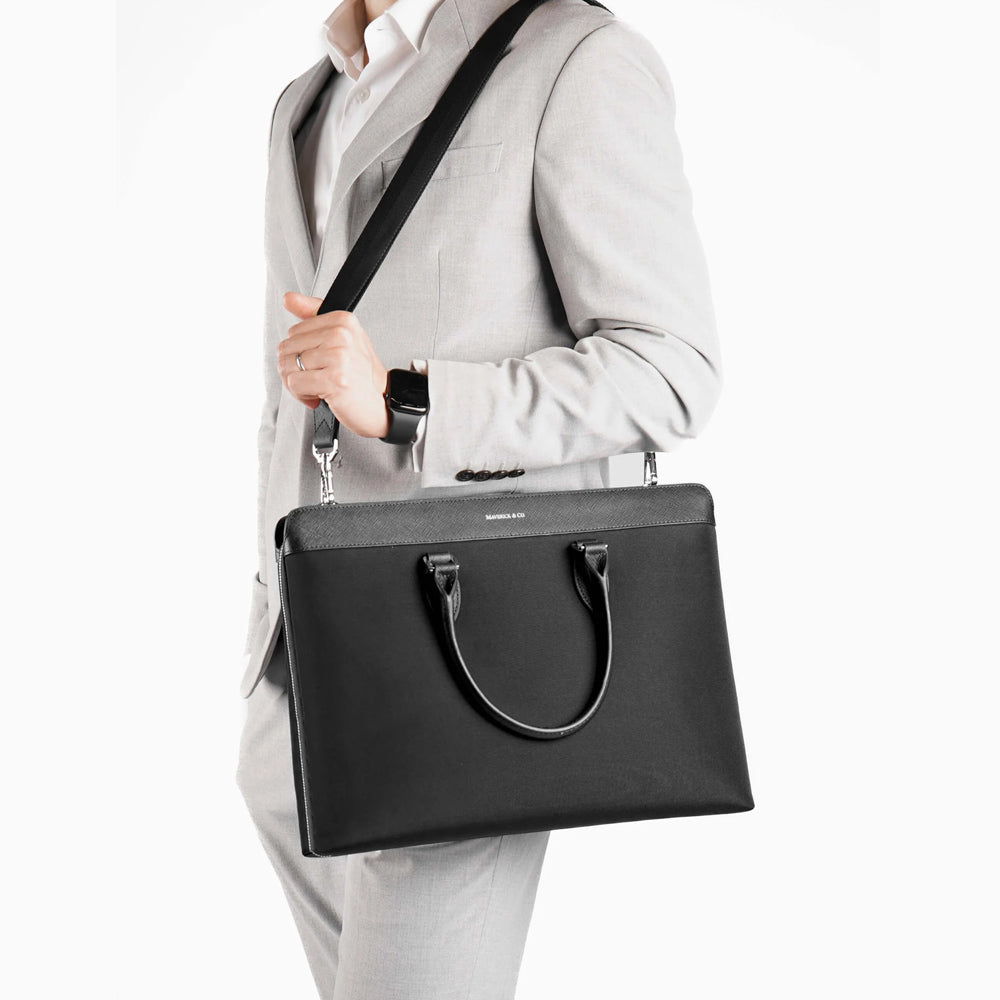 Alpha Leather-Trimmed Briefcase - Black