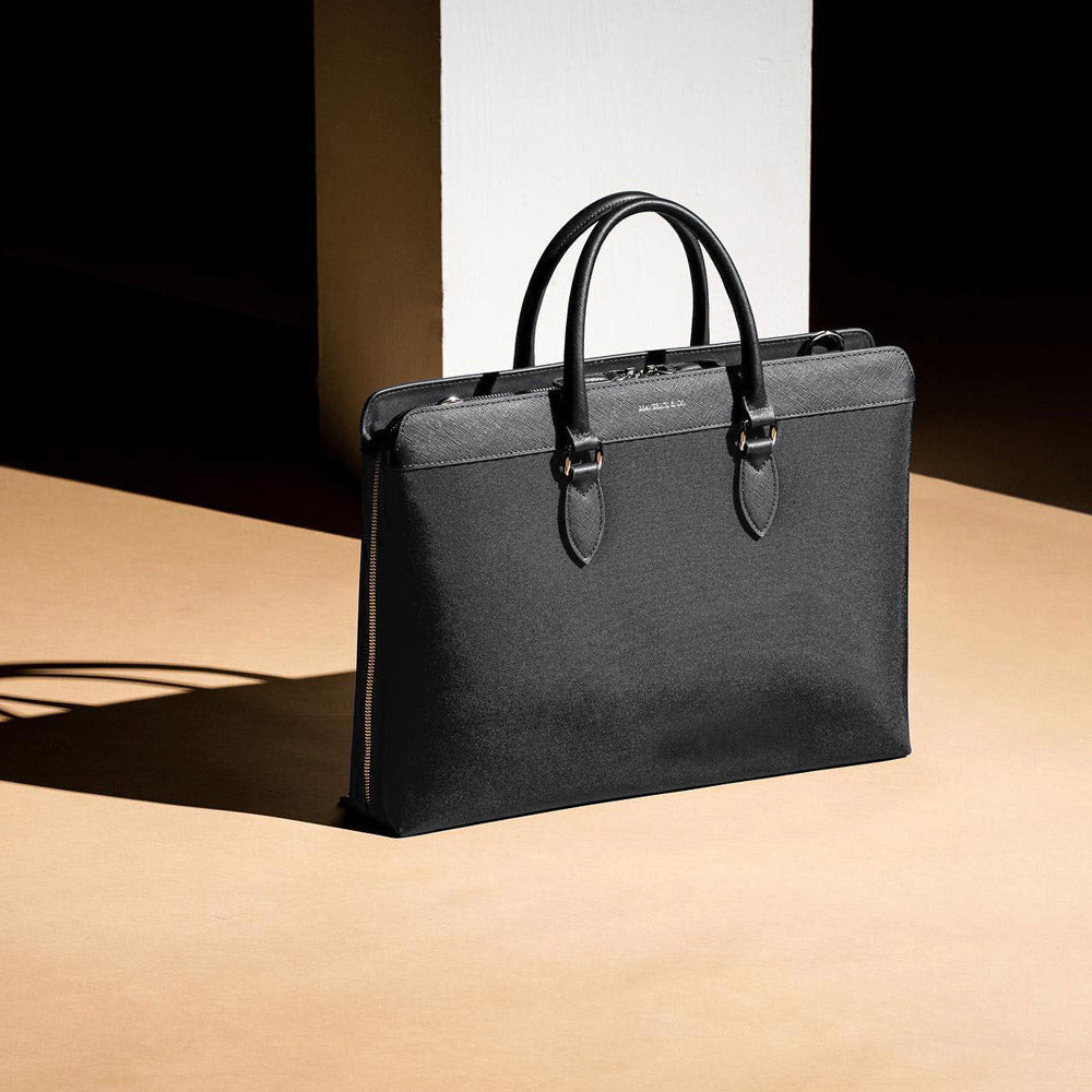 Alpha Leather-Trimmed Briefcase - Black