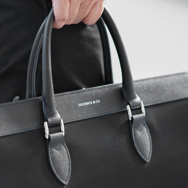 Alpha Leather-Trimmed Briefcase - Black