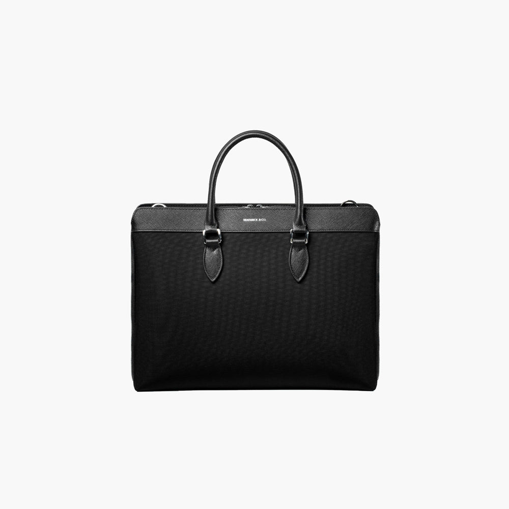 Alpha Leather-Trimmed Briefcase - Black