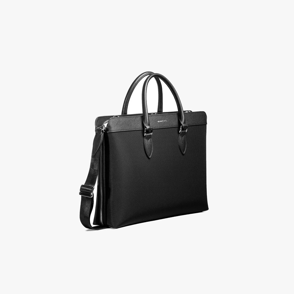 Alpha Leather-Trimmed Briefcase - Black