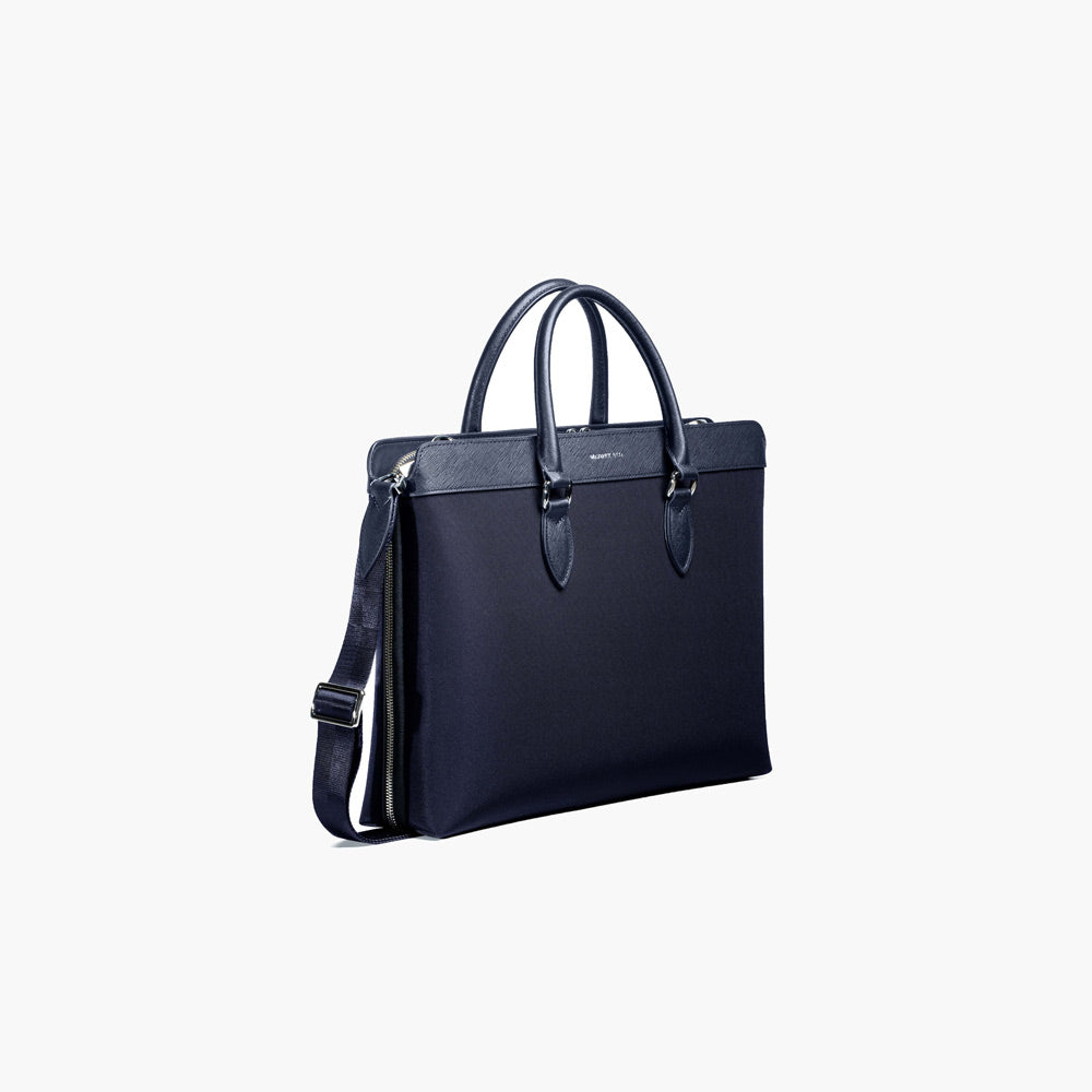 Alpha Leather-Trimmed Briefcase - Navy