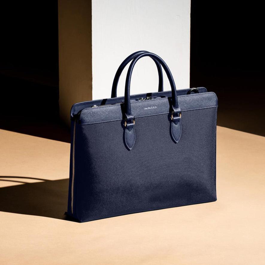 Alpha Leather-Trimmed Briefcase - Navy