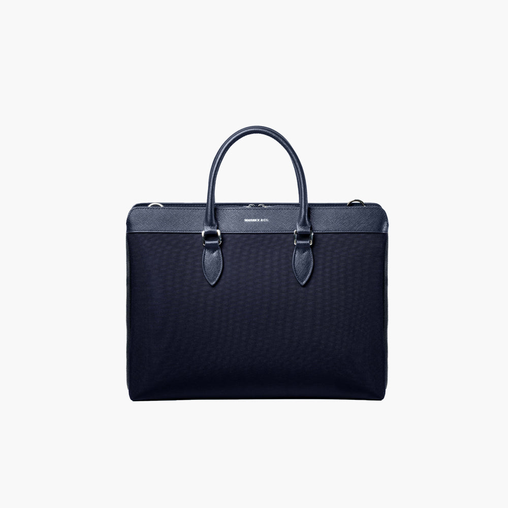 Alpha Leather-Trimmed Briefcase - Navy