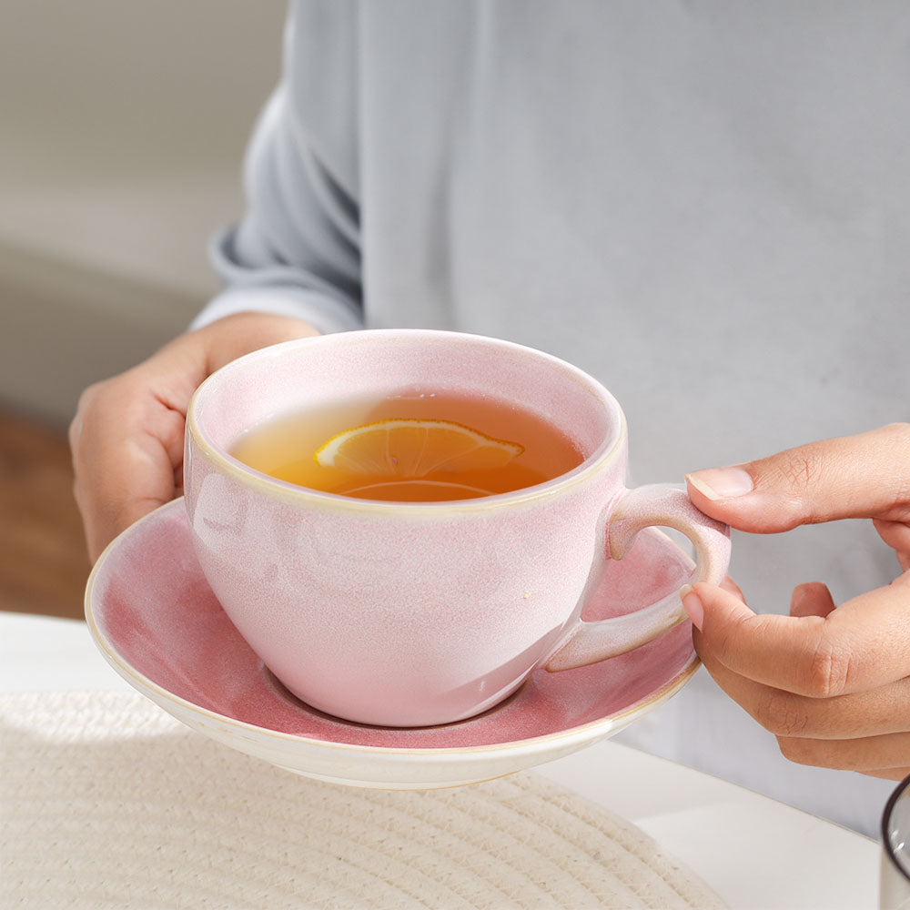 Amici Ceramic Cup and Saucer Set - Light Pink