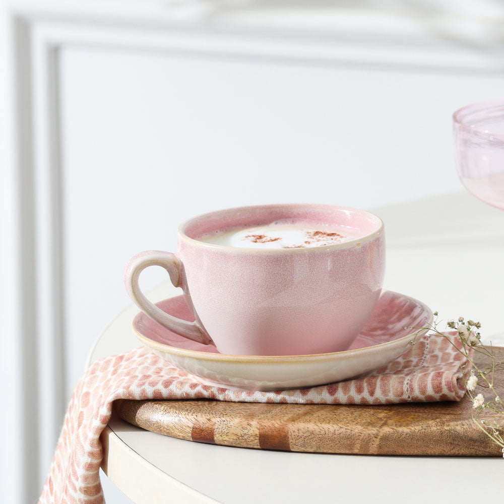 Amici Ceramic Cup and Saucer Set - Light Pink