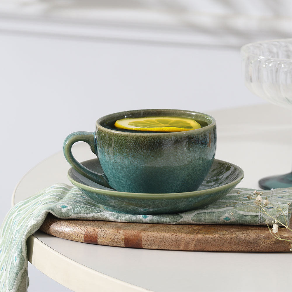 Amici Ceramic Cup and Saucer Set - Moss Green