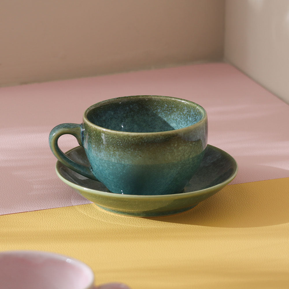 Amici Ceramic Cup and Saucer Set - Moss Green
