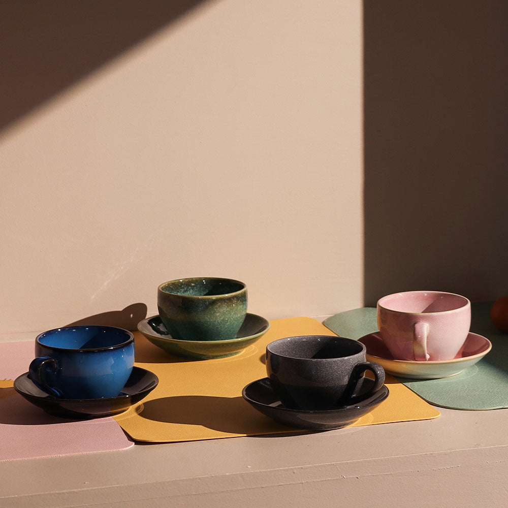 Amici Ceramic Cup and Saucer Set - Slate Grey