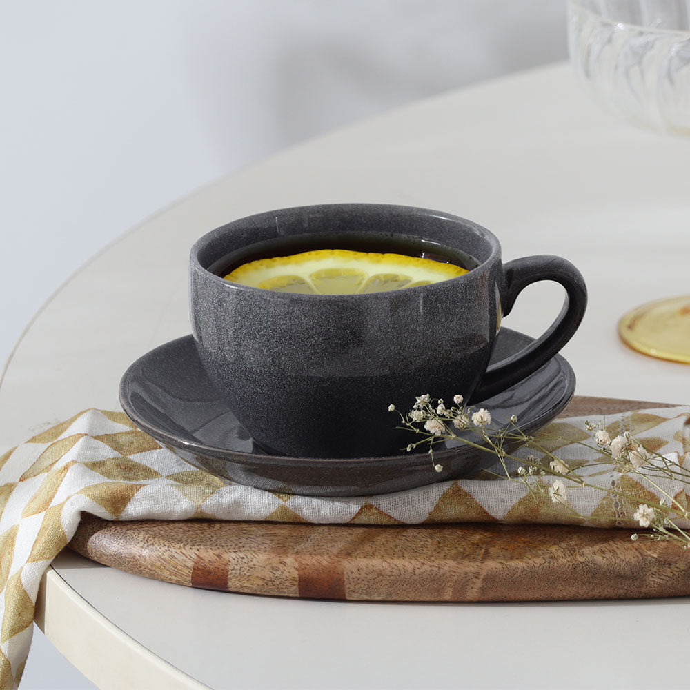 Amici Ceramic Cup and Saucer Set - Slate Grey