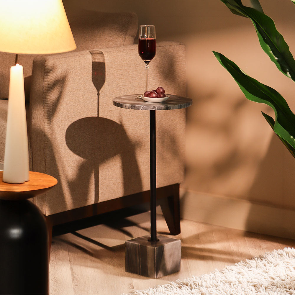 Amici Marble Pedestal Drink Table - Grey Black