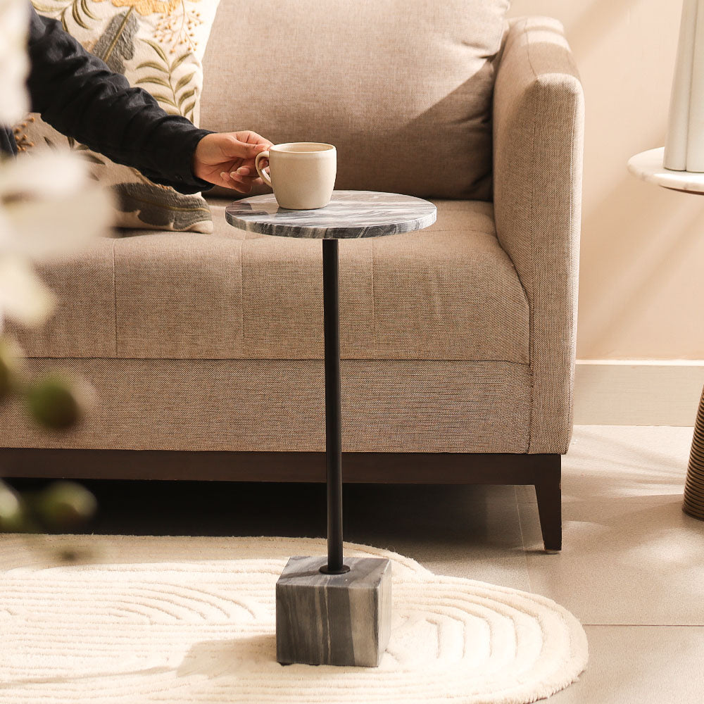 Amici Marble Pedestal Drink Table - Grey Black