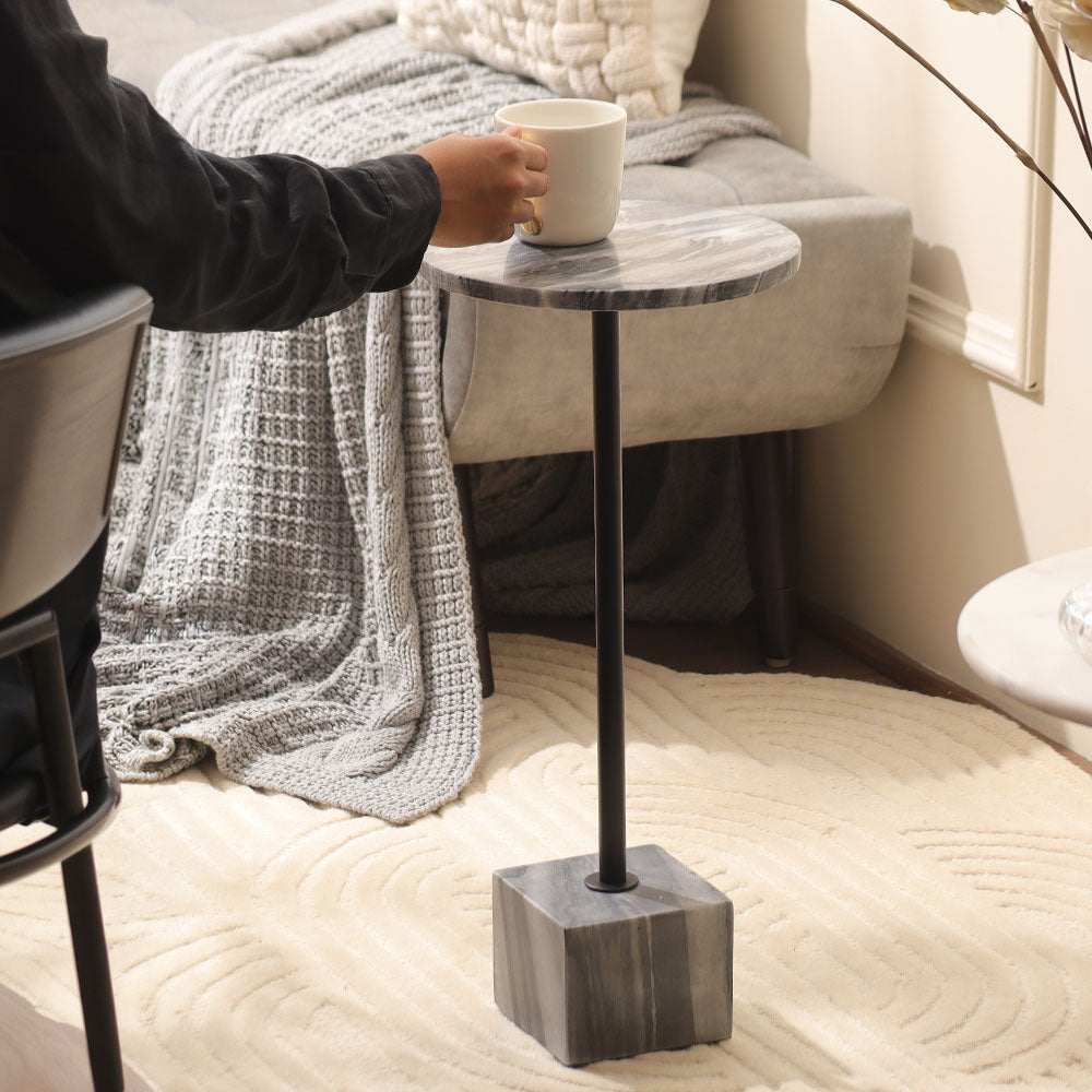 Amici Marble Pedestal Drink Table - Grey Black